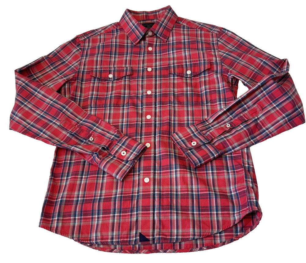 Untuckit Men's Ojai Plaid Long Sleeve 100% Cotton Button Up Shirt Size S Red